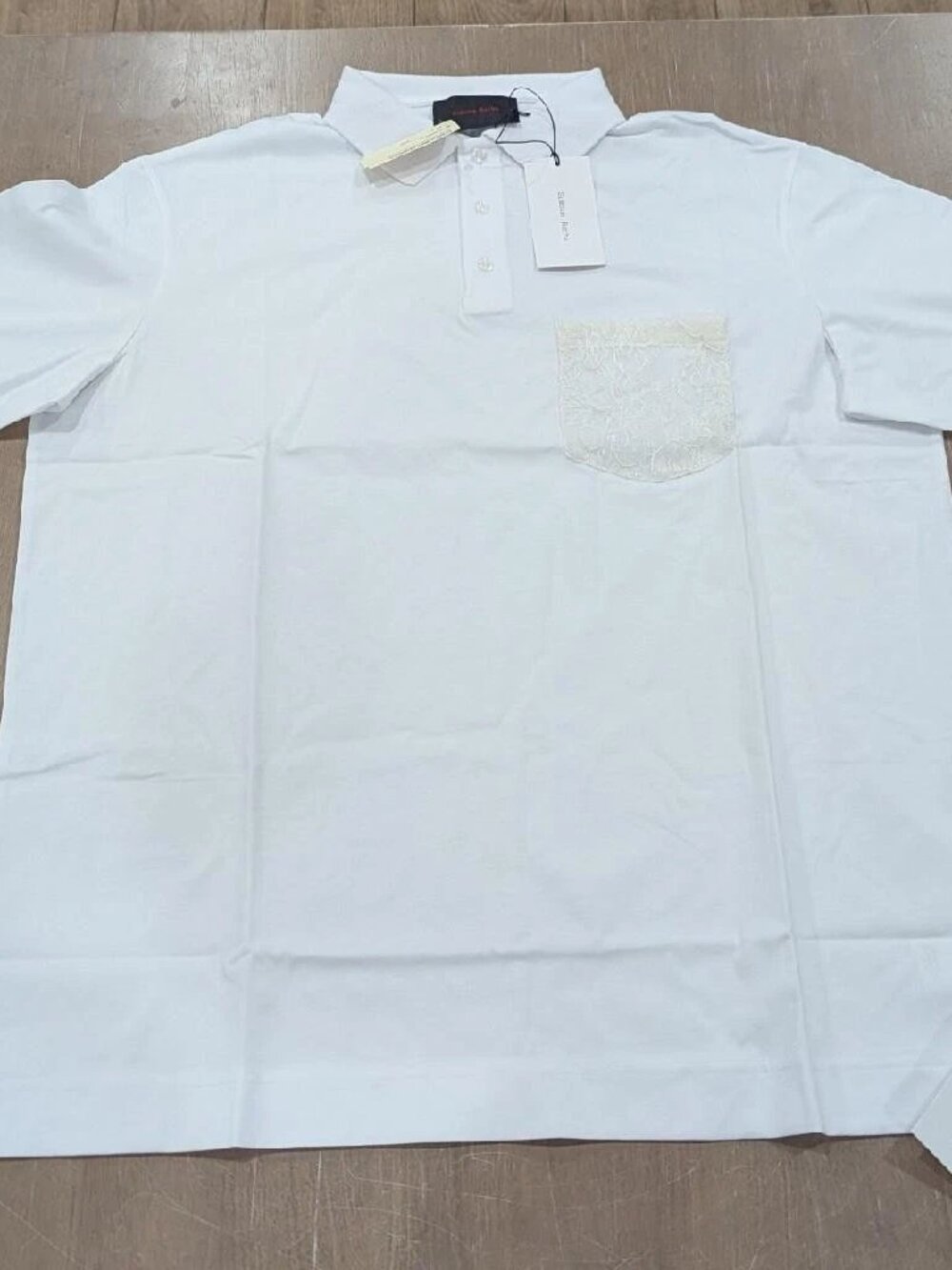 $535 Mens Simone Rocha Lace Pocket Polo Shirt White/Ivory Large